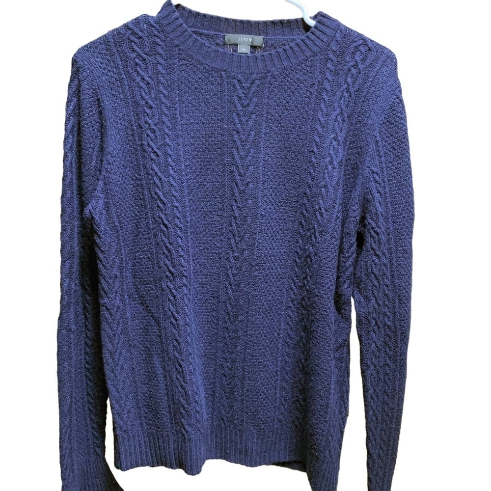 J CREW BLUE LONG SLEEVE CABLE KNIT SWEATER WITH BELL CUFFS SIZE MEDIUM